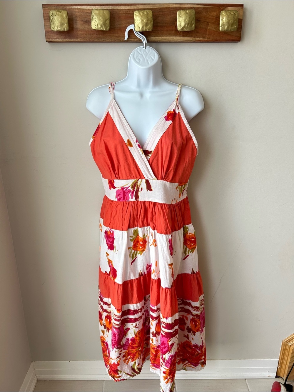 🟢 5 for $25 🟢 100% COTTON Coral Floral Sundress Cottagecore Boho Summer Midi Dre - Picture 2 of 14